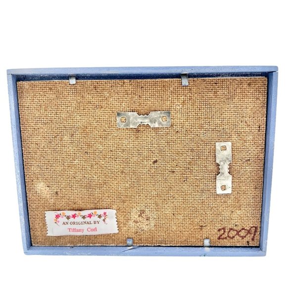 Handcrafted Shadow Box 7.5 x 5.5 x 3 Blue White Deer Christmas - Picture 4 of 7